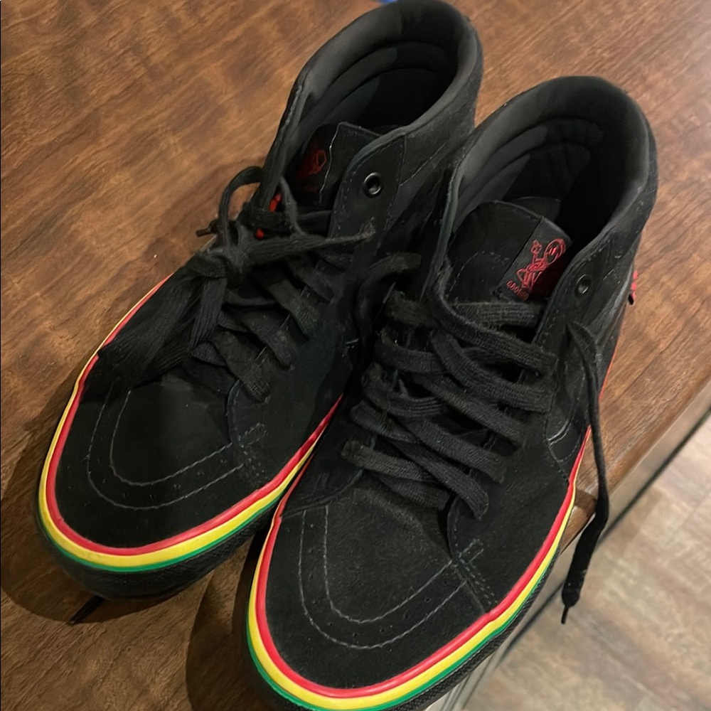 Vans Black High-Top Sneakers with Rainbow Trim